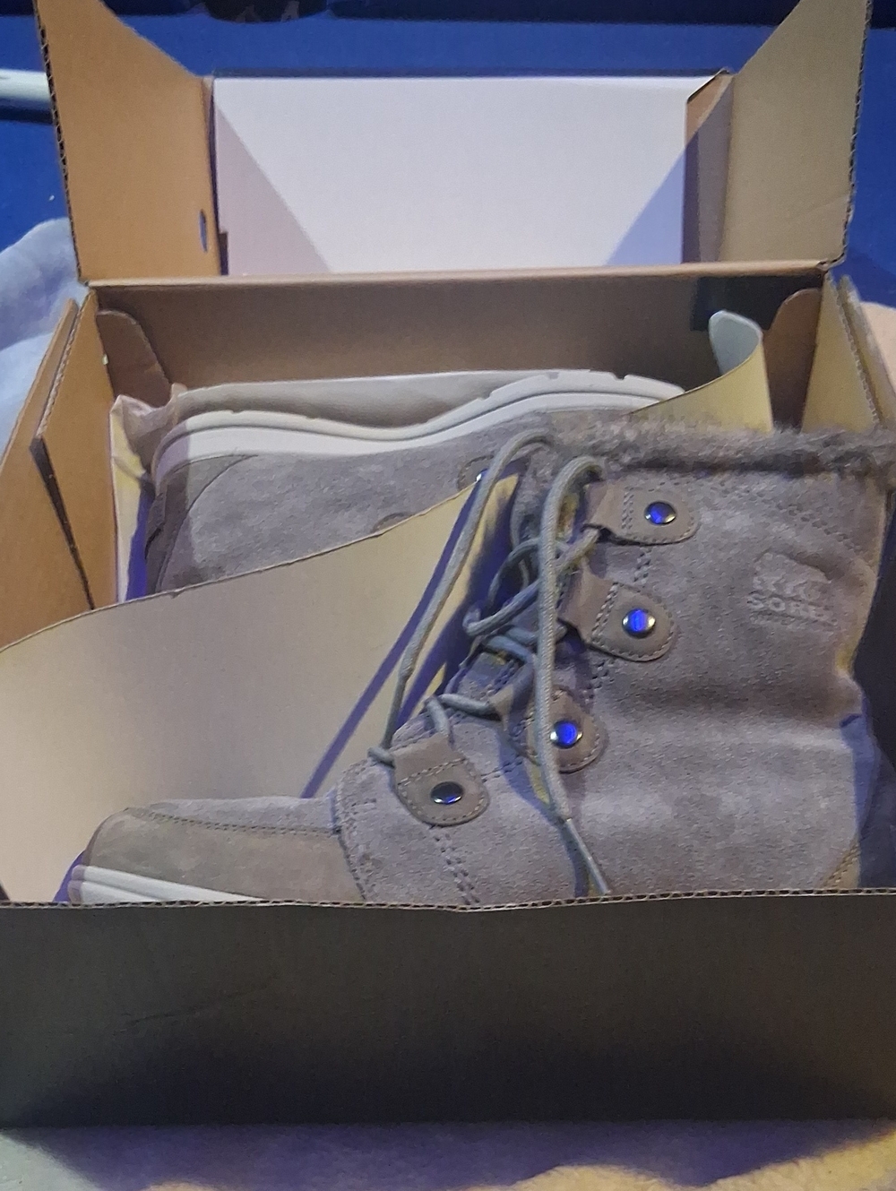 Sorel Gray Suede Women's Lace-Up Boots with Faux Fur Trim